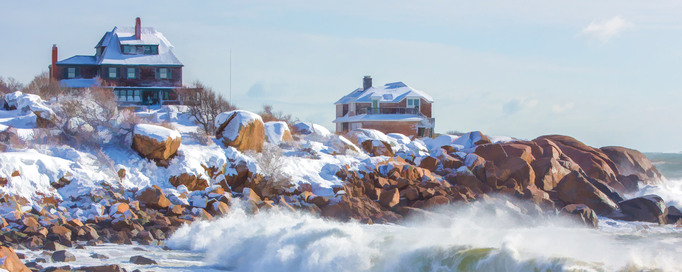 Gloucester houses on coast in winter