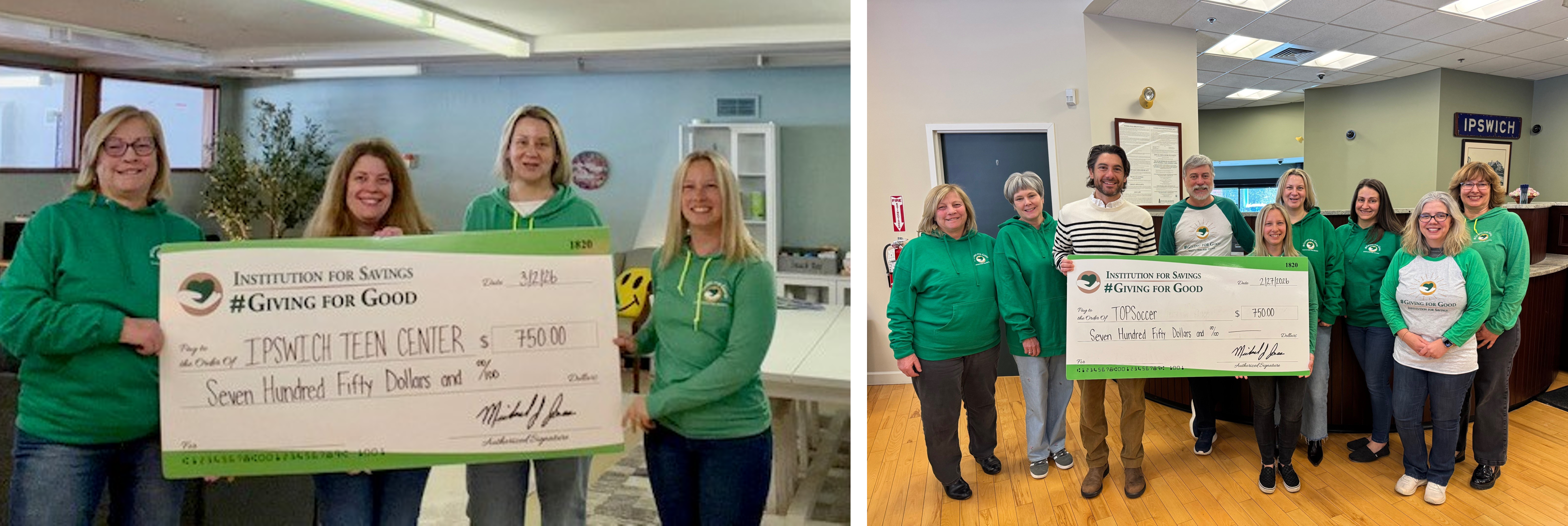 Ipswich team Giving for Good donations to TopSoccer and Ipswich Teen Center