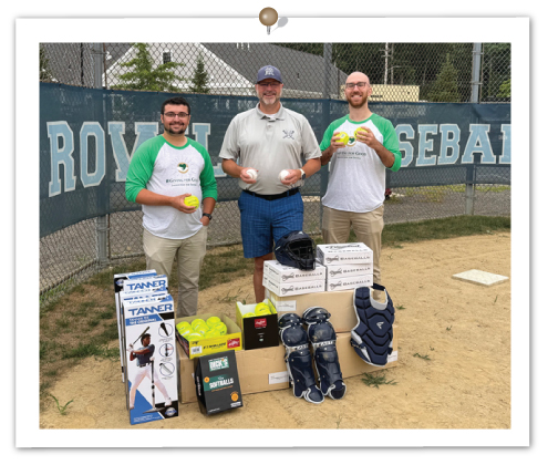 rowley office donated equipment to rowley youth baseball and softball programs