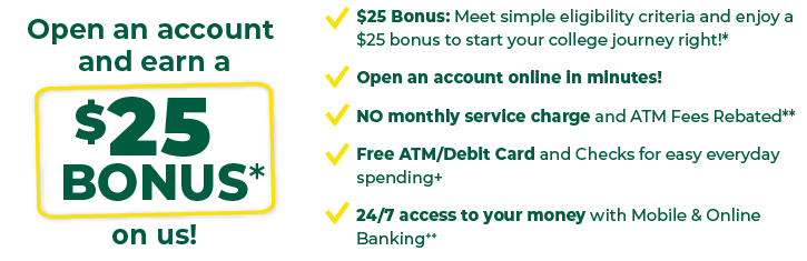 collegiate checking $25 bonus